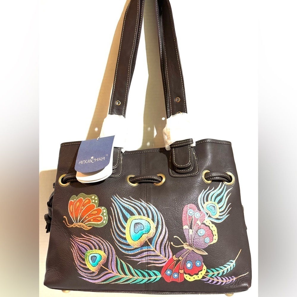 Anuschka hand painted dark brown Multicolor Hand-Painted Leather Tote
